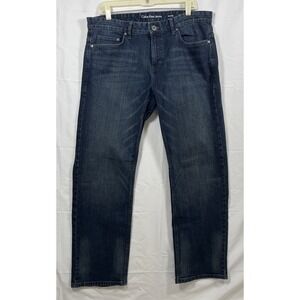Calvin Klein Jeans Mens 34x30 Blue Dark Wash Cotton Stretch Straight Fit